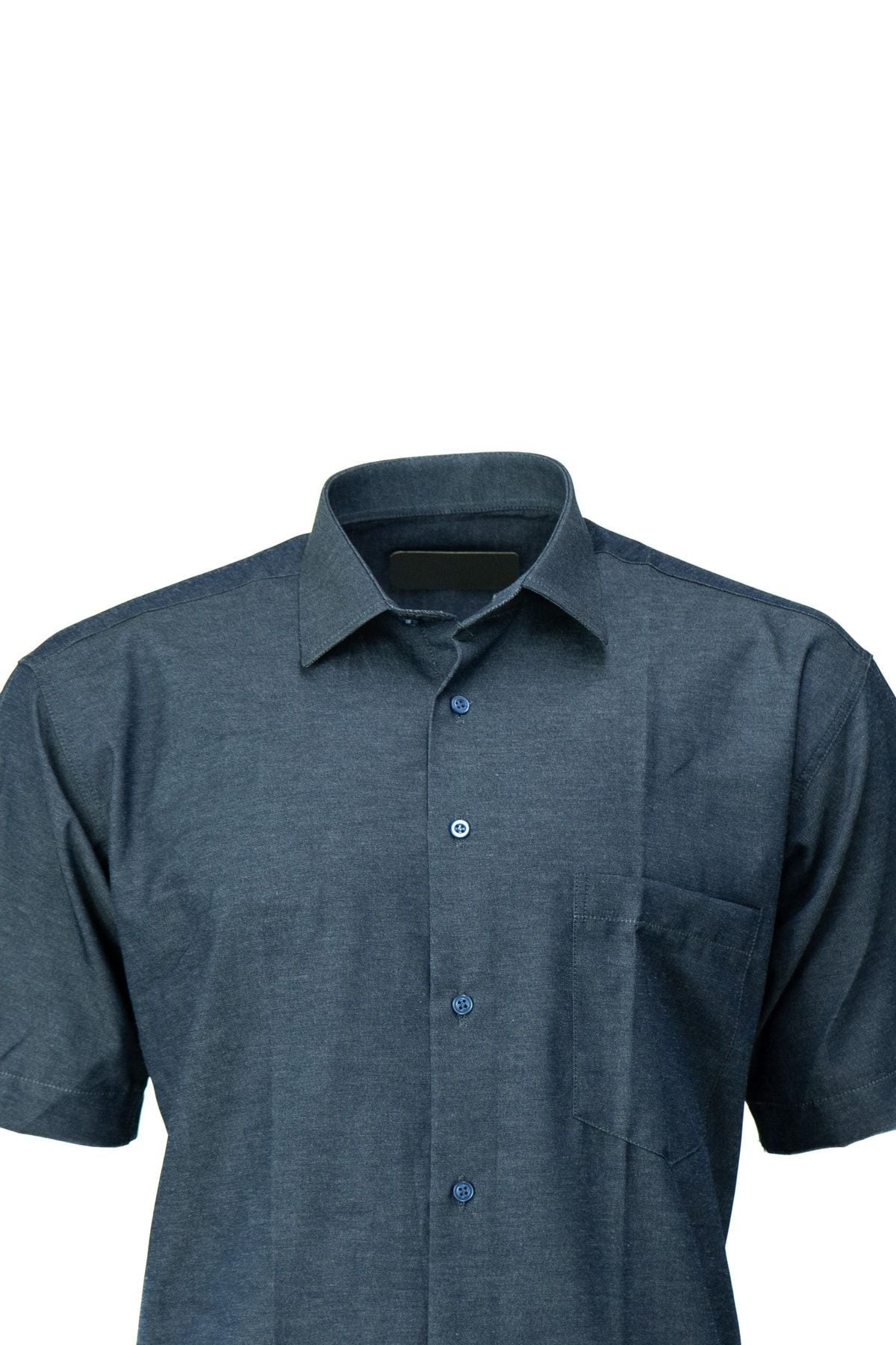 Erkek Düz Renk Kısa Kollu Tam Kalıp Rahat Kesim Cepli Yakası Düğmeli Pamuklu Klasik Gömlek